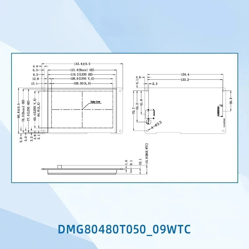 DWIN 5,0 inch 800*480 HMI/TFT/LCD/IPS Model: DMG80480T050_09W (industriële kwaliteit) RTC/Buzzer TTL/RS232 UART2/UART4