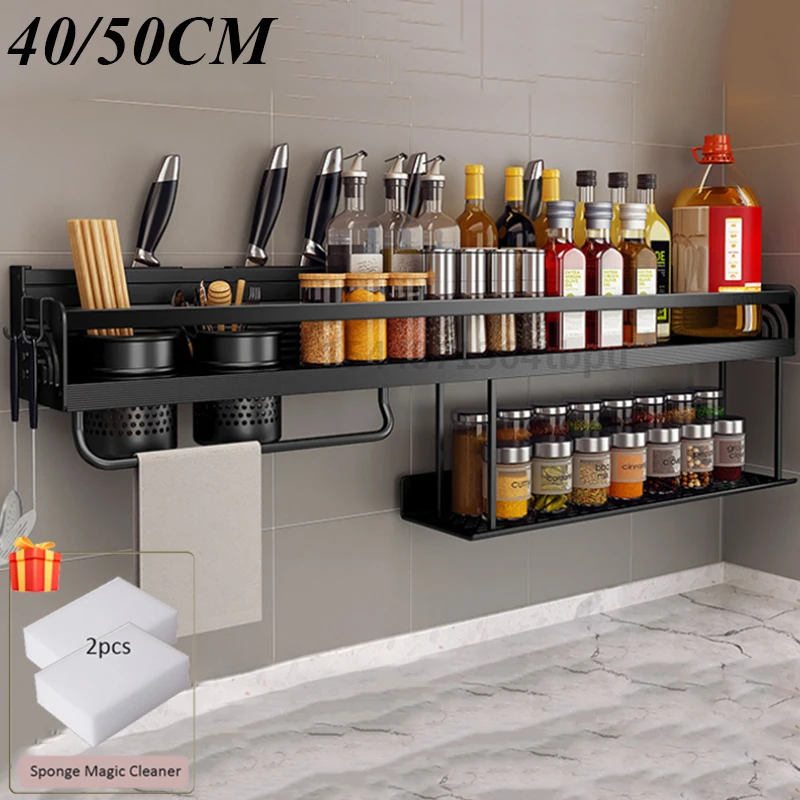 

Kitchen Organizer Shelf Wall-mounted Spice Storage Rack Kitchen Knife Holder Wall Seasoning Chopstick Spoon Shovel Storage