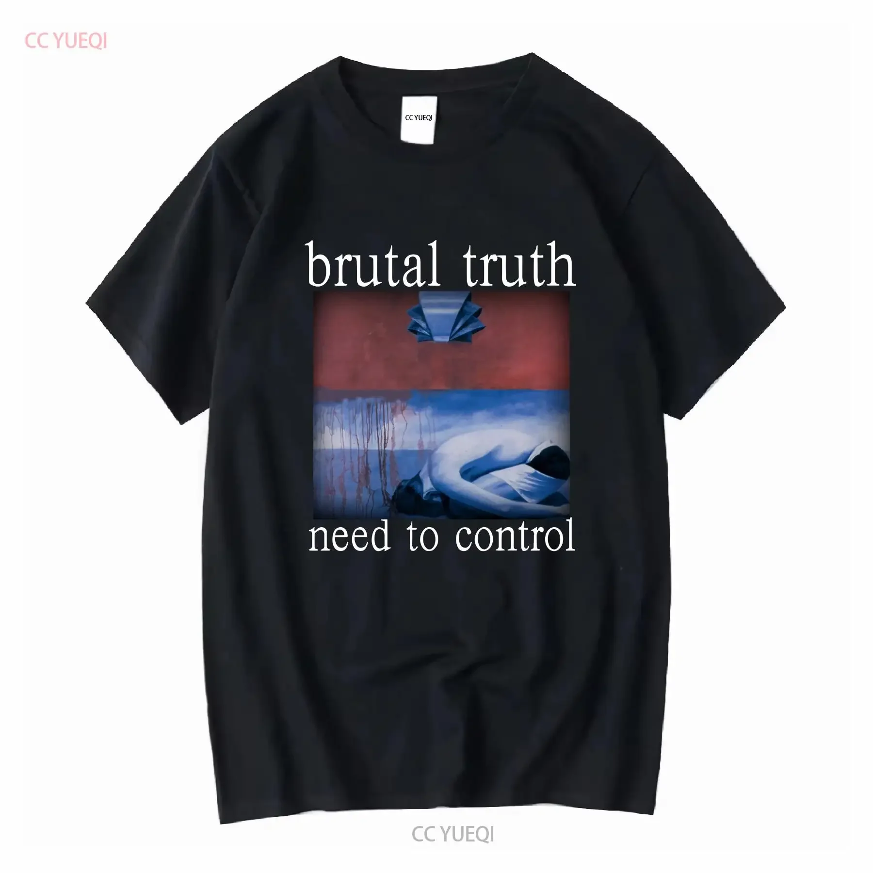 Brutal Truth Need To Control T-shirt noir TS573 vintage lavé légèrement décontracté étiré graphique polyvalent homme respirant