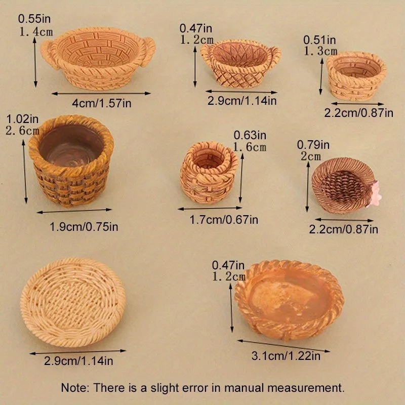 8pcs Mini Resin Simulation Rattan Storage Baskets, Made of Resin with a Faux Bamboo Weave for DIY Art Craft Making Accessories