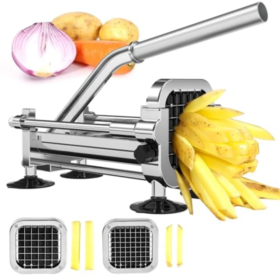 

Manual French Fry Cutter with Stainless Steel Blades in 1/2 Inch and 3/8 Inch Sizes for Consistent Potato Slicing Ideal for Hom