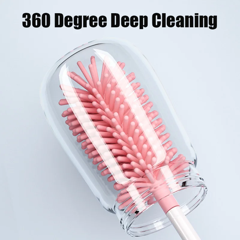 Silicone Bottle Cleaning Brush Set Baby Accessories Long Handle Baby Pacifier Straw Scrubber 360 Degree Glass Cup Cleaner Brush