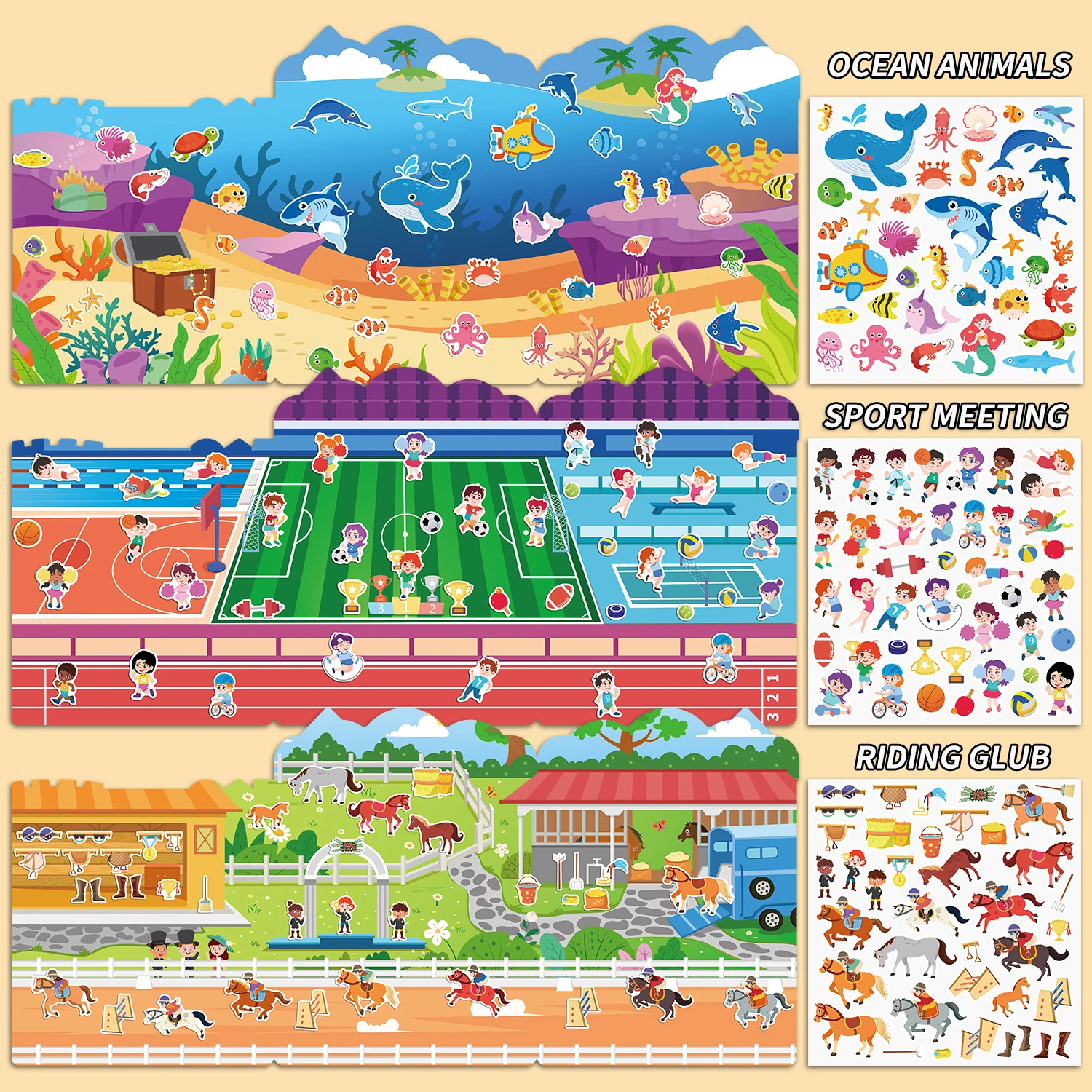 Reusable Cartoon Sticker Book for Kids DIY Puzzle Game Educational Learning Toy Classic Multiple Scenes for Children's Age Gift