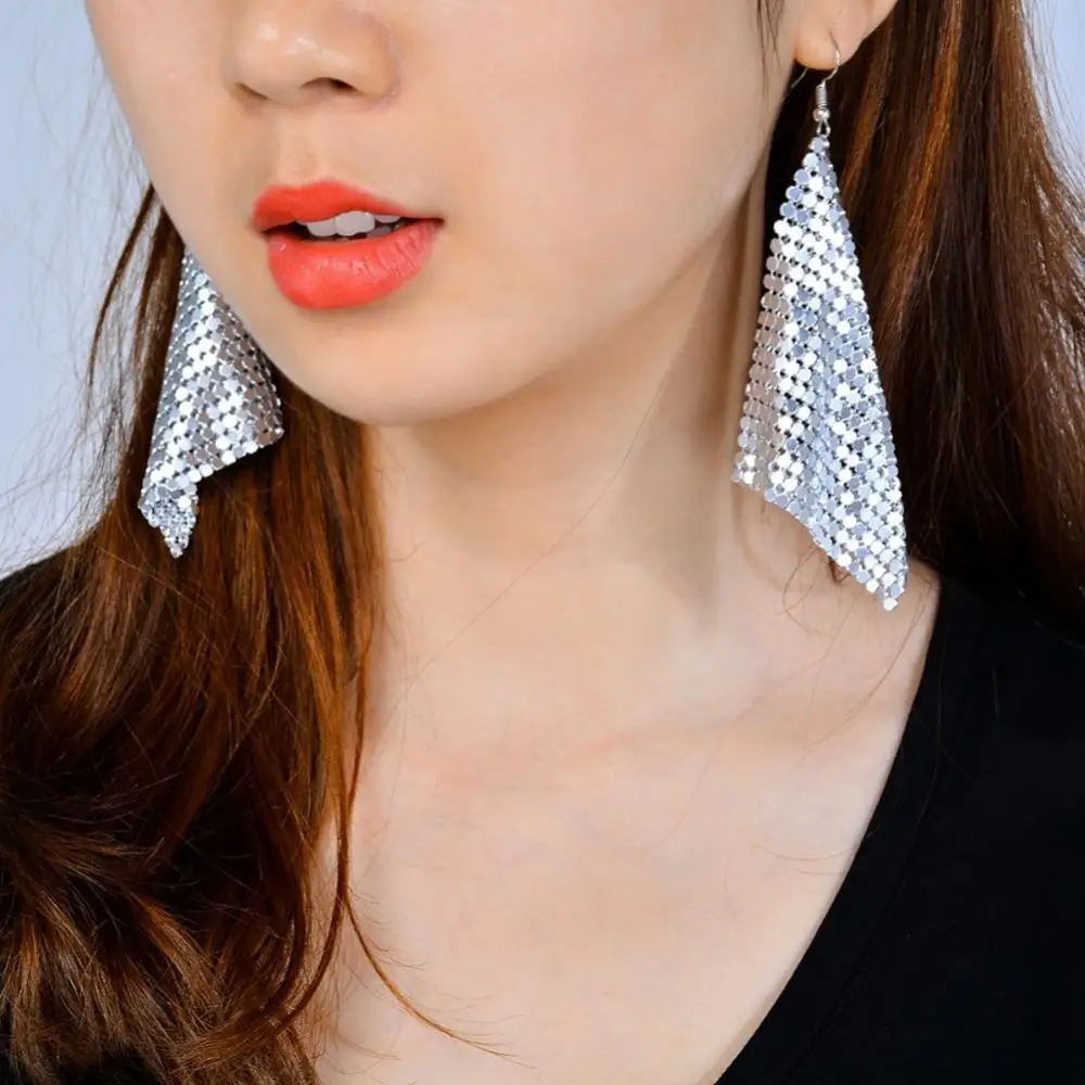 Women Fashion Square Sequins Tassel Dangle Drop Earrings Statement Jewelry Gift New