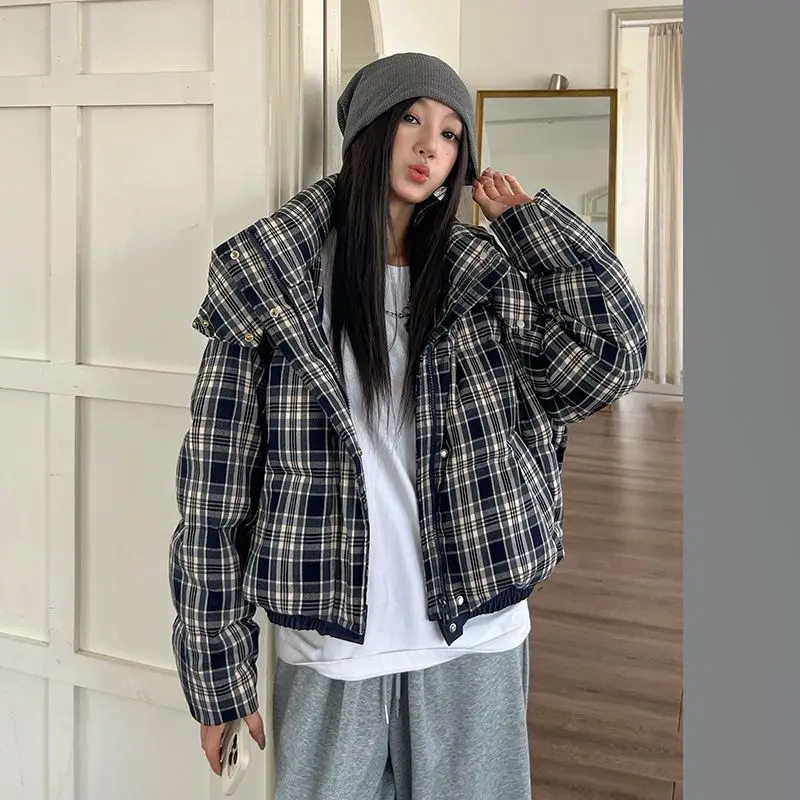 

Fall Winter Plaid Jacket for Women Thickened Cotton Padded Coat Warm Quilted Outerwear Streetwear Tops Winter Clothes Women