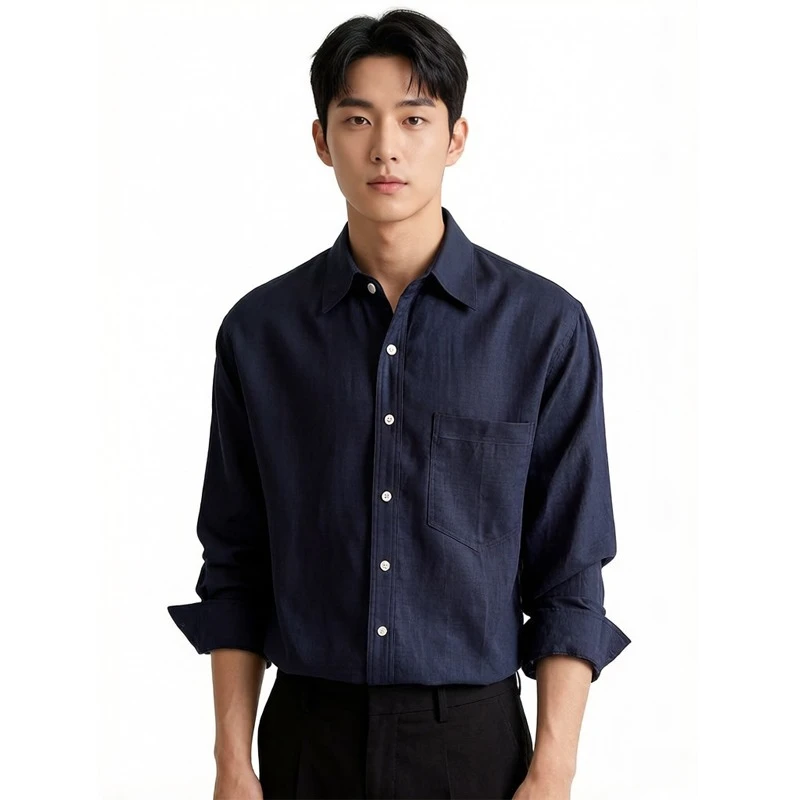 

Men's Linen Blend Shirt, 70% Tencel 30% Linen Fabric, Breathable Sweat-Wicking Long Sleeve Top for Summer, Casual Slim Fit