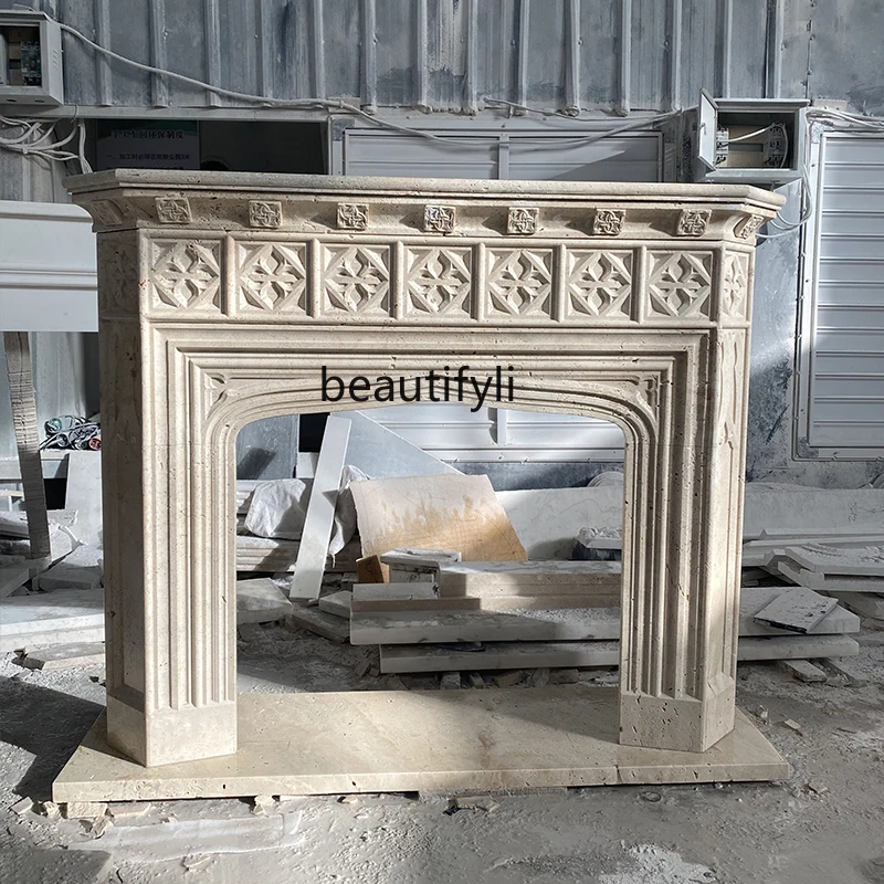

Marble fireplace French light luxury decoration living room flame European stone fireplace white stone carving mantel