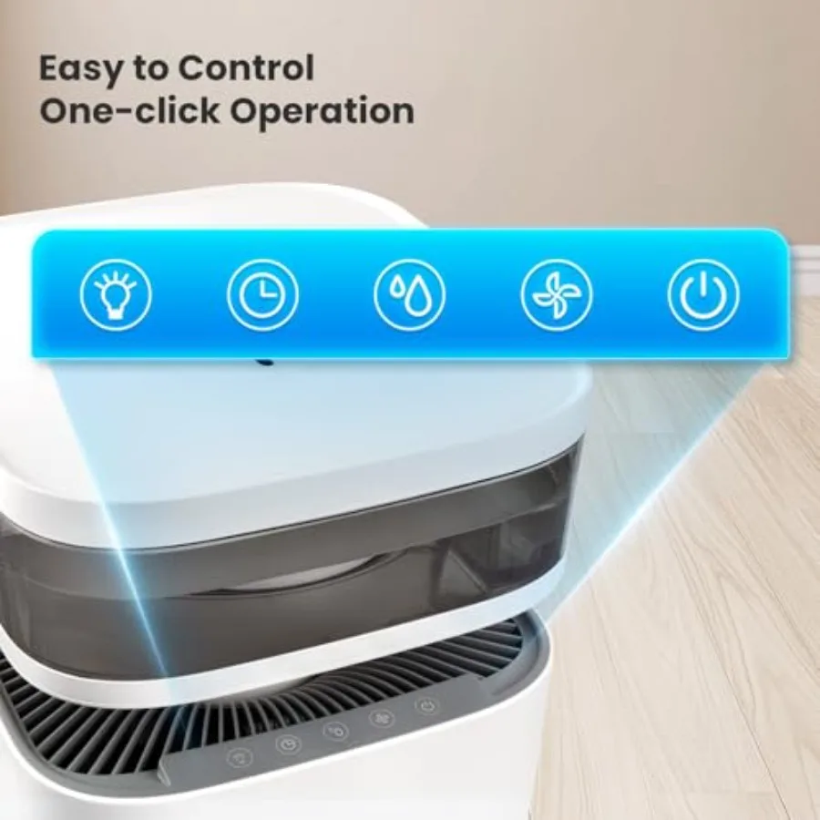 Purificatore d'aria 2in1 con sistema di filtraggio a 3 stadi 4 velocità della ventola regolabili e 4 impostazioni di umidificazione per uso domestico in camera da letto Automat