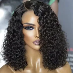 Water Wave Lace Wigs 180Density Transparent 4x4 Closure Lace Wigs For Women Deep Curly Bob Wig Side Part T Part Human Hair Wigs