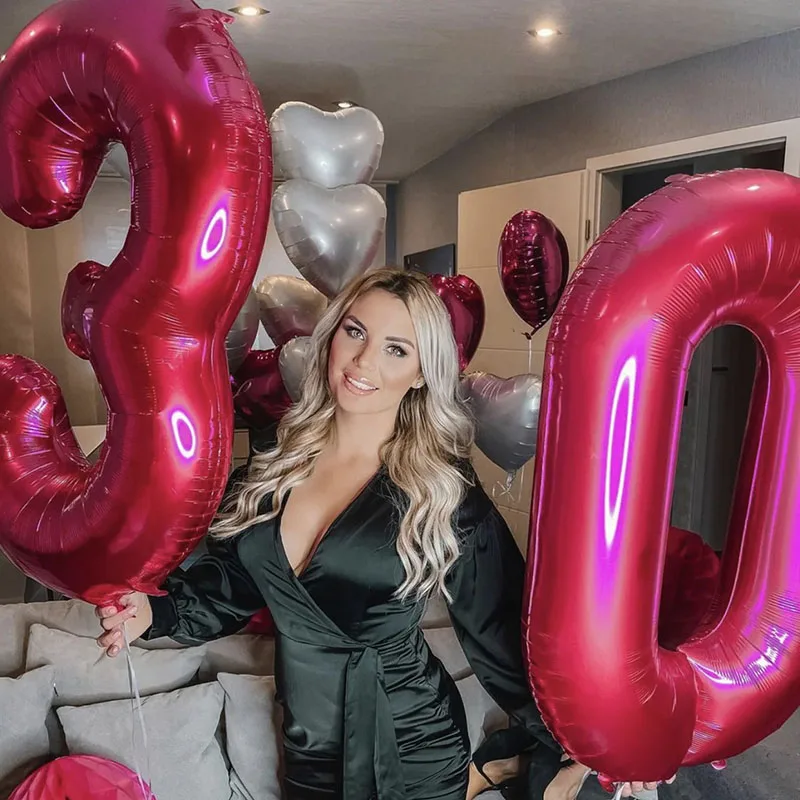 Giant Pink Rose Number Balloons Mylar Foil Large Number 10 11 16 30 40 50 60 Helium Balloon Birthday Party Decoration Girls Gift