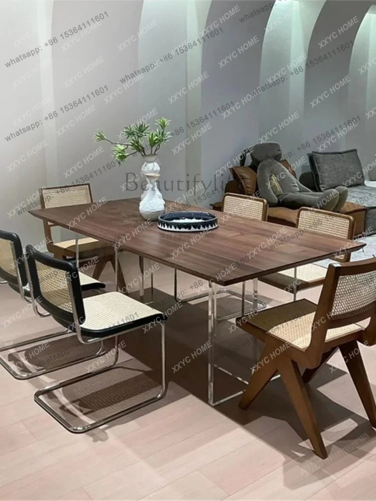 North American Black Walnut Acrylic Suspended Dining Table Solid Wood Large Board Table Light Luxury Desk