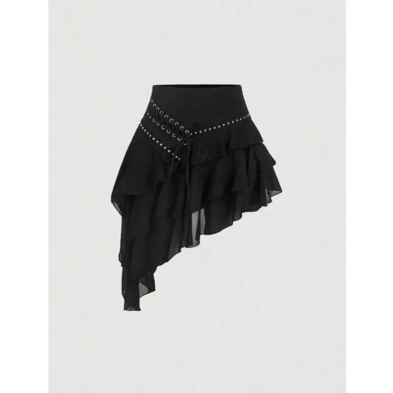 

Women's Multi-layered Ruffle Asymmetrical Hem n Sle Skirt Z 36 Trans-bouny Faion Vintage Ciwalk ort Pants