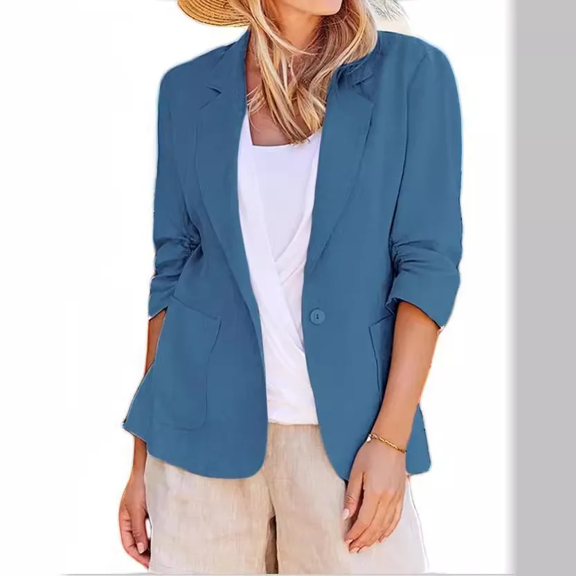 Spring and Summer Women's Blazer Long Sleeve Black Coat Commuter Office Pink Top Professional Slim Suit Collar Elegant Jacket