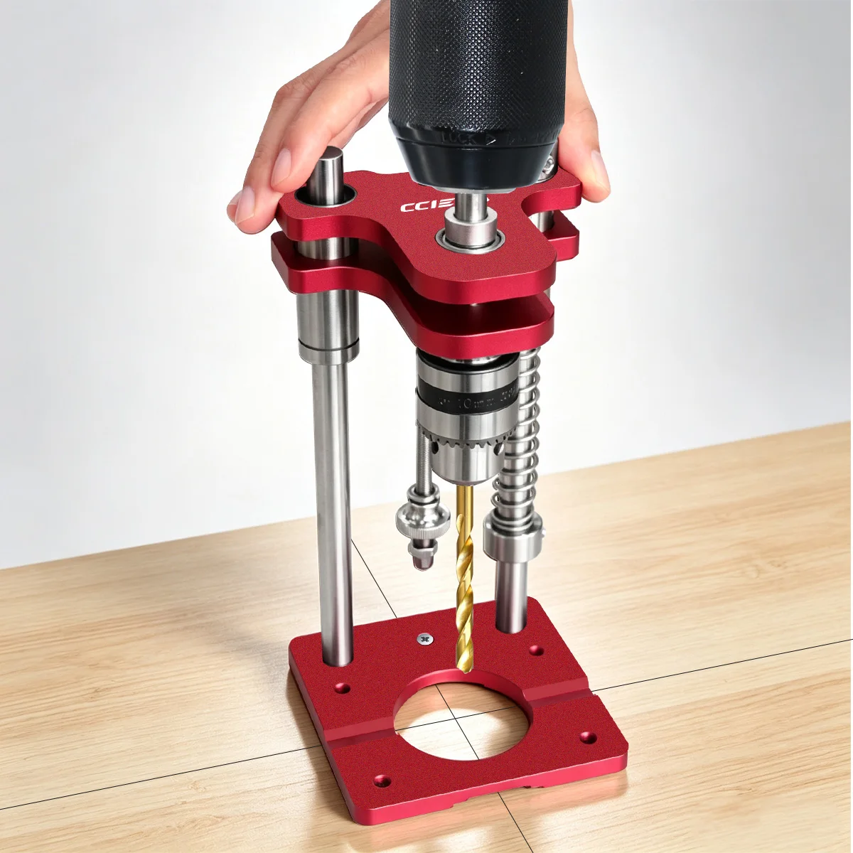 vertical-drill-guide-jig-with-limit-stop-aluminum-alloy-portable-drill-press-stand-hand-drill-bracket-woodworking-diy-tool