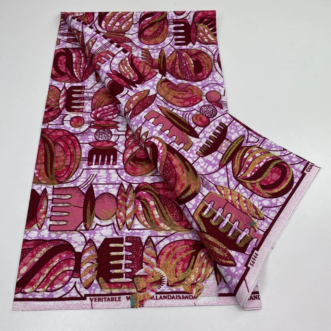 2026 Nowy Styl Nigeriańska Tkanina z Nadrukiem Golden Wax Print – Wysokiej Jakości Afrykańska Tkanina Wax Print do Patchworku, Odzieży i DIY „3C4”