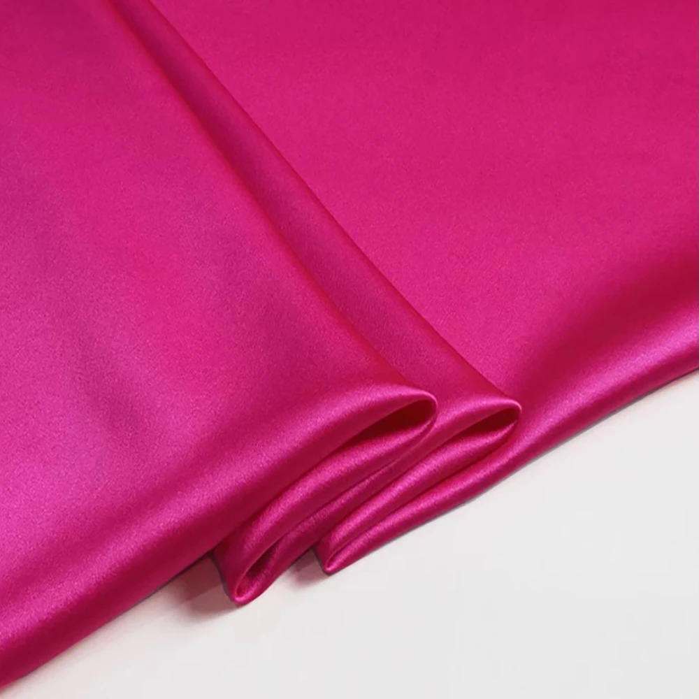 Natural Silk Stretch Satin140cm width 19momme Lycra Silk Fabric Shirt Evening Dress Sewing Material Bright Pink