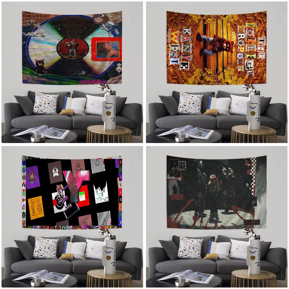 Singer K-Kanyes West Colorful Tapestry Wall Hanging Hippie Flower Wall Carpets Dorm Decor Wall Art Decor