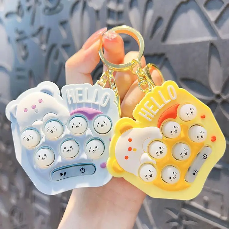 Quick Push Game Bubble Pop Light Up Game Keychain Mini Handheld Push Bear Shape Toys Pop Fidget Game Toys Mini Gopher Game