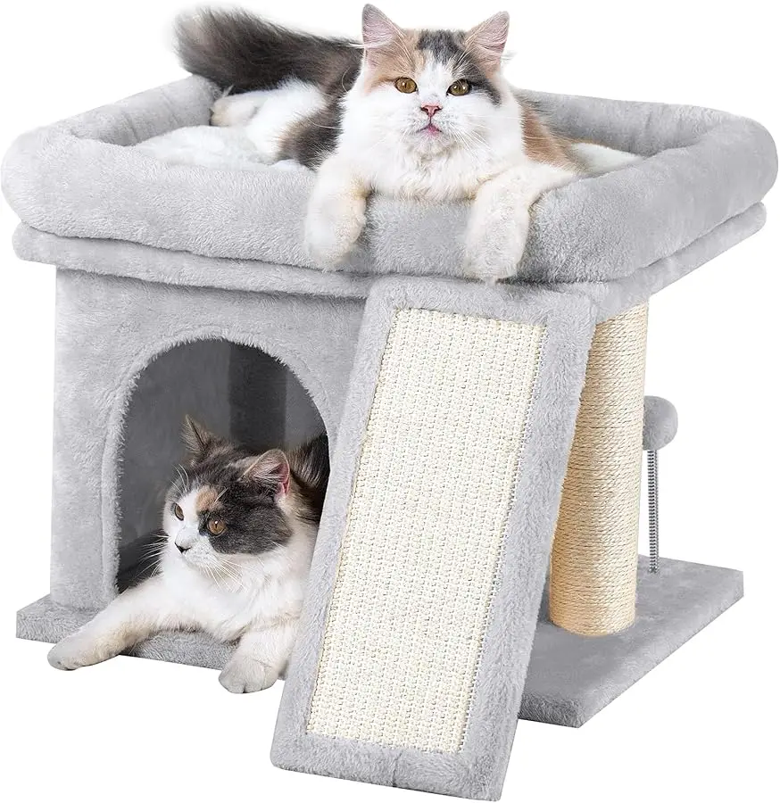 

14in Cat Tree Tower with 20 * 16.5in Perch Bed and Washable Top for Large Adult Cats, Condo and Scratching Post for Indoor Kitte