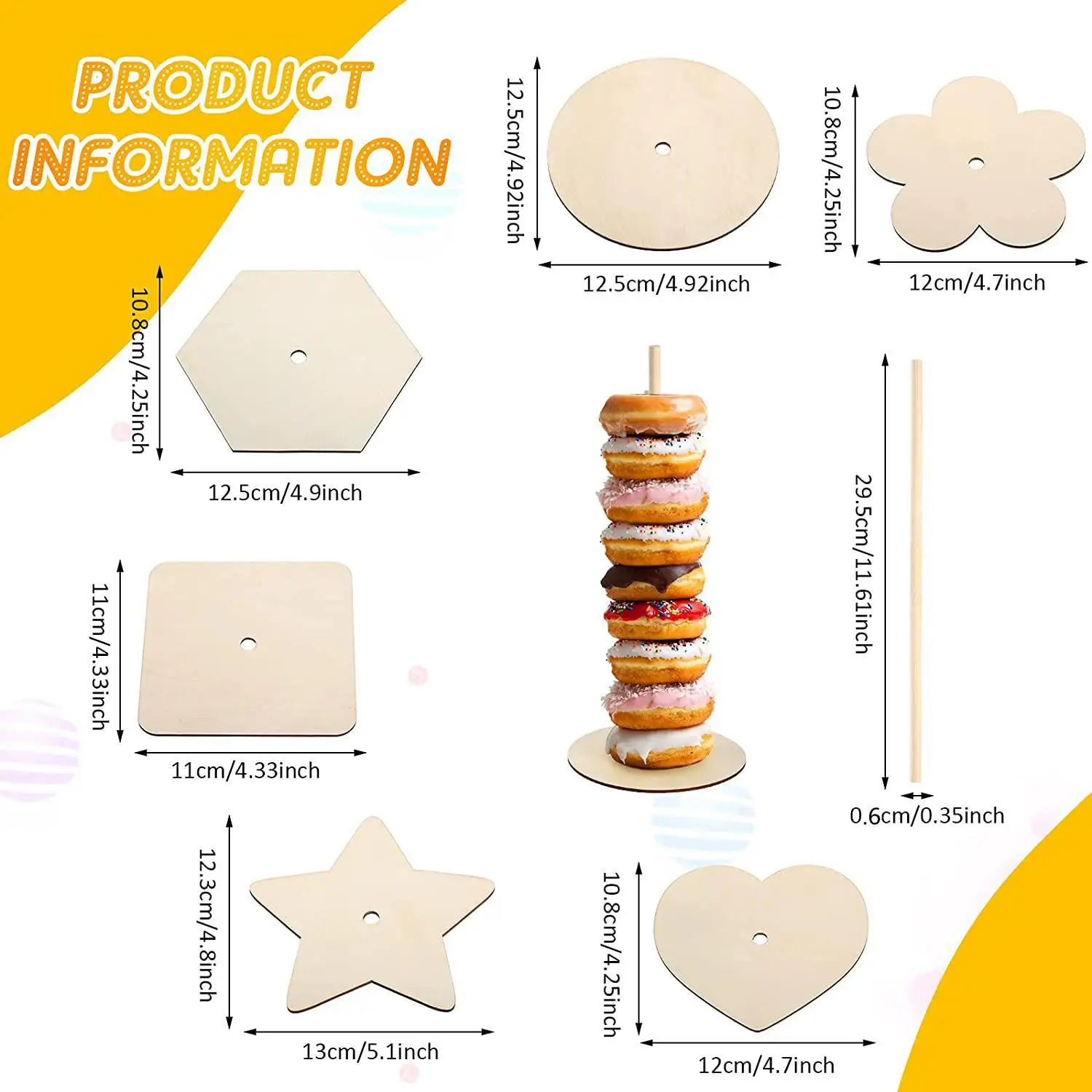 100Pcs Wood Donut Stands Holder Detachable Donut Display Stand for Wedding Birthday Party Supplies