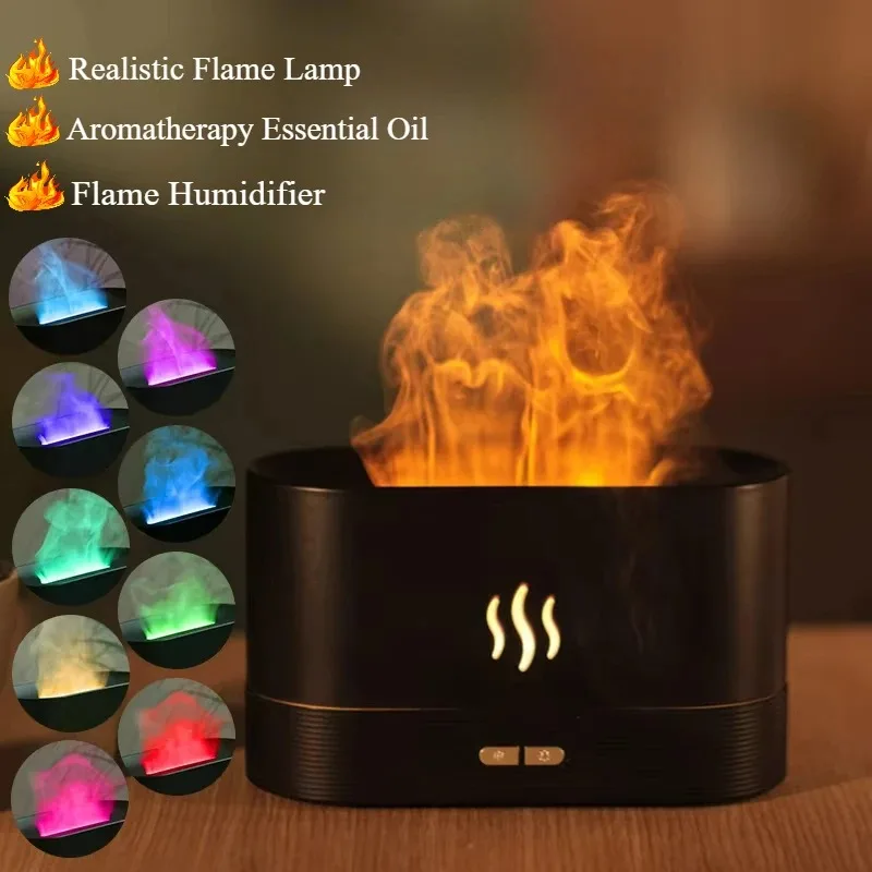 Flame Air Humidifier Aromatic Diffuser Ultrasonic Smoke Machine Color LED Essential Oil Flame Lamp Bedroom Decoration Gift