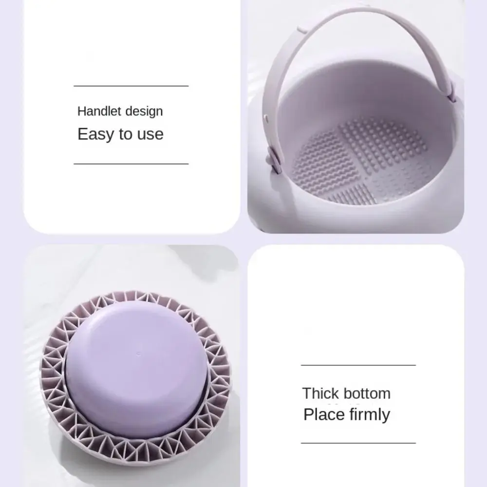 

3 in 1 Silicone Makeup Brush Cleaner Thickened Washing and Drying Beauty Tools Scrubber Hangable with Handle Brush Cleaning Bowl