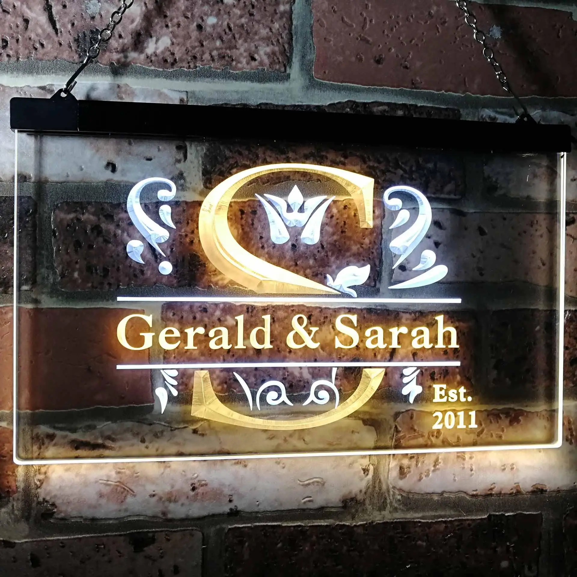 Personalized Surname Initial Custom Est. Year Dual Color Led Neon Sign st6-wh-tm