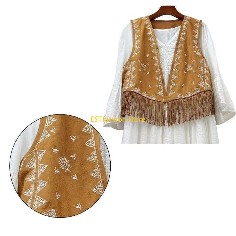 Y5GC Women Fringe Vest Suedes شرابات مفتوحة السترة كارثة أكمام