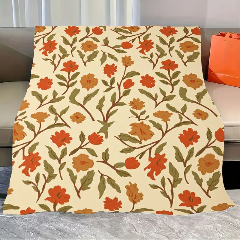 

1pc Flannel Blanket Retro Floral Print Throw Blanket for Cozy Living Room Decor