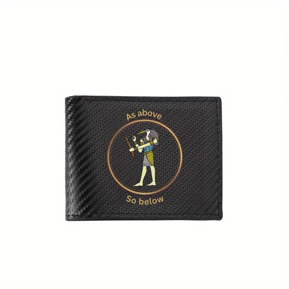 Egyptian god,holding stick,words,circle Men's Wallets Simple Business Modern Stylish Printing Design Gifts For Father Boyfriend
