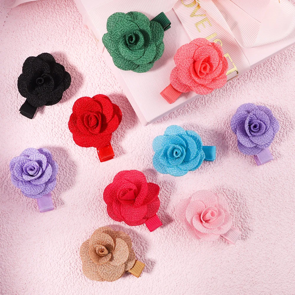 5Pcs/Set Sweet Rose Flower Small Hair Clips For Kids Girls Solid Hairpins Barrettes Headwear Fashion Hair Accessories Wholesale