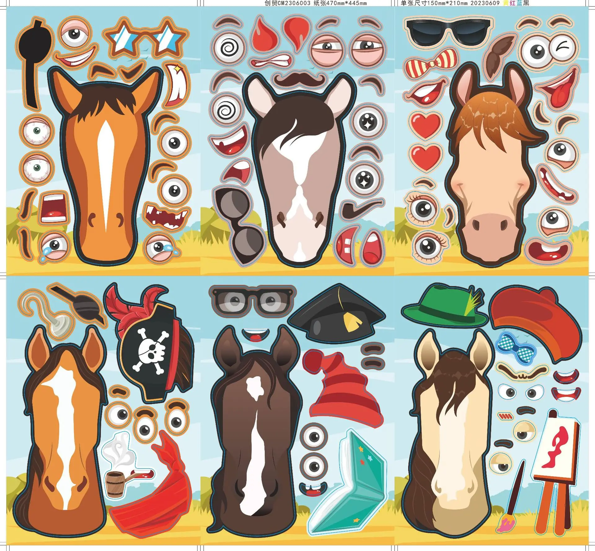 

6/12Sheets Elf Horse Make a Face Puzzle Sticker Game DIY Funny Animal Assemble Jigsaw Children Educational Toys Birthday Gifts