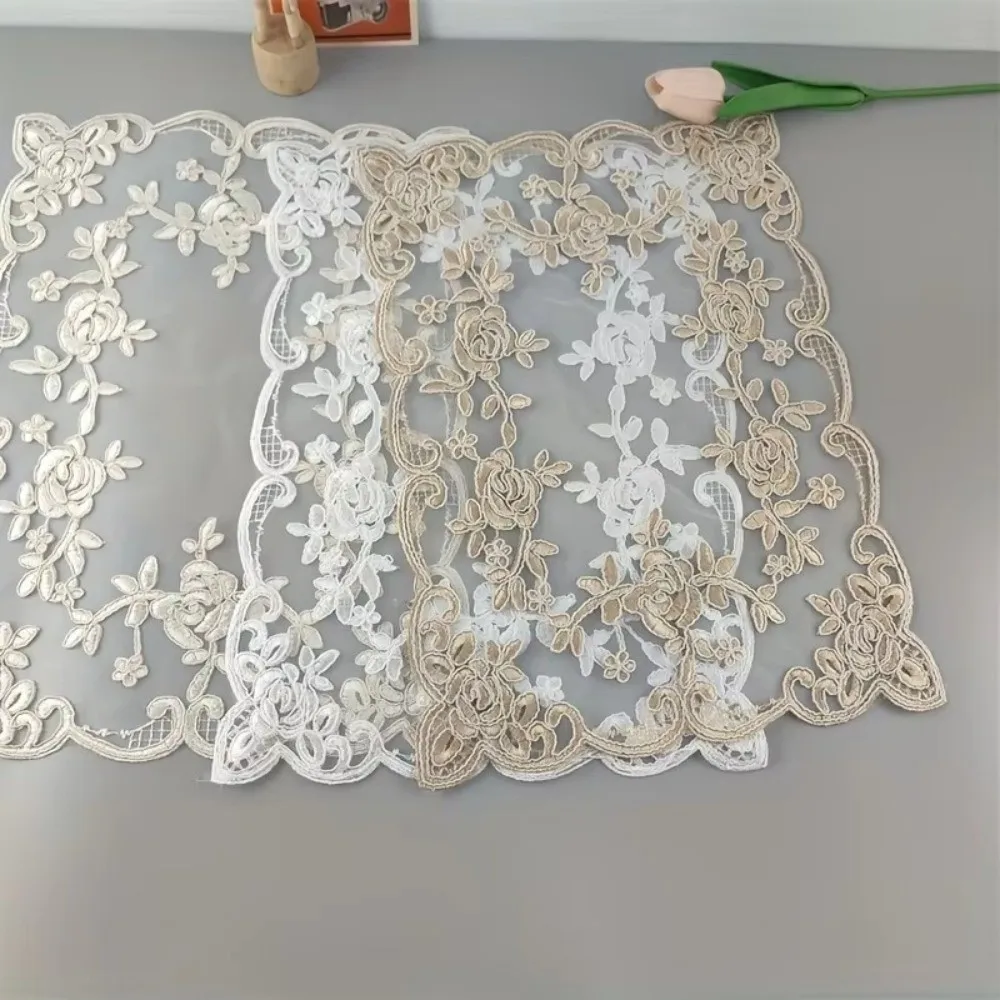 Light Luxury Polyester Lace Placemat Rectangular French Retro Style Decorative Dust Cover Embroidered Dining Mat Vase Mat