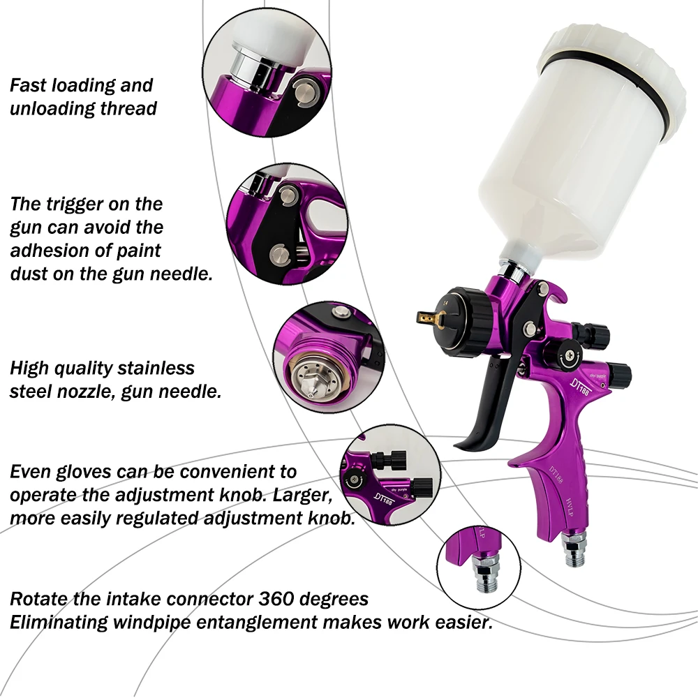 High Quality DT188 Professional HVLP Spay Gun 1.4mm Nozzle Gravity Air Spray Guns Water Based Airbrush For Car Painting