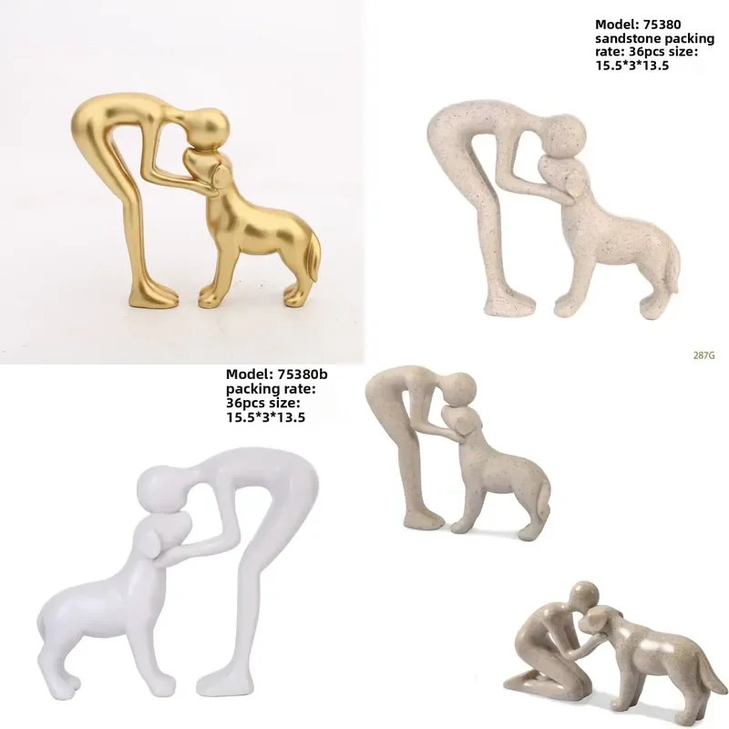 Nordic Style Synthetic Resin Cartoon Human Dog Figurine Home Decoration Gift Set Business Ornament