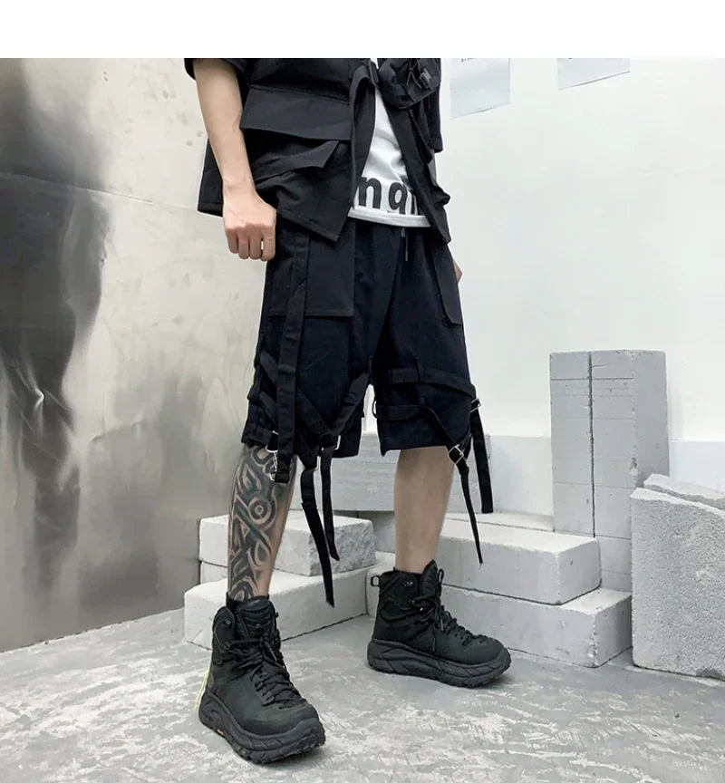 

Men Shorts 2023 Summer Loose Casual Cotton Muti Baggy Harajuku Punk Black Short Pants Bermuda Homme