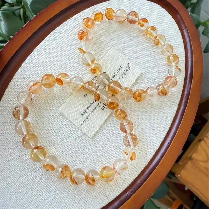 

8.8MM Natural Yellow Fire Quartz Hematoid Bead Bracelet Crystal Yoga Reiki Healing Fengshui Stretch Female Holiday Gift 1pcs