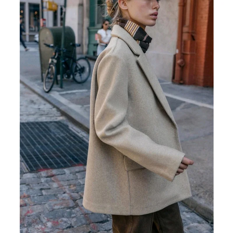 Nieuwe herfst damesjas van zacht materiaal met lange mouwen en knoopsluiting, casual, op maat gemaakte jas, modieus, slim fit, polyester F...