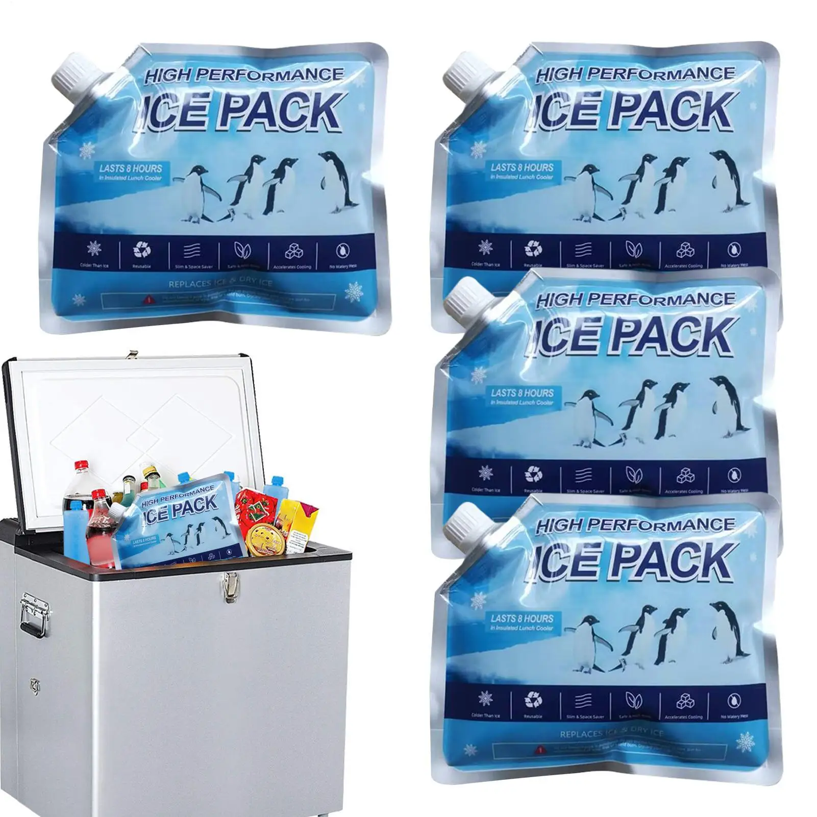 

Ice Packs For Cooler 4 Pieces Freezer Packs Reusable Leakproof Portable Cooling Accessories for Fishing Camping Picnic