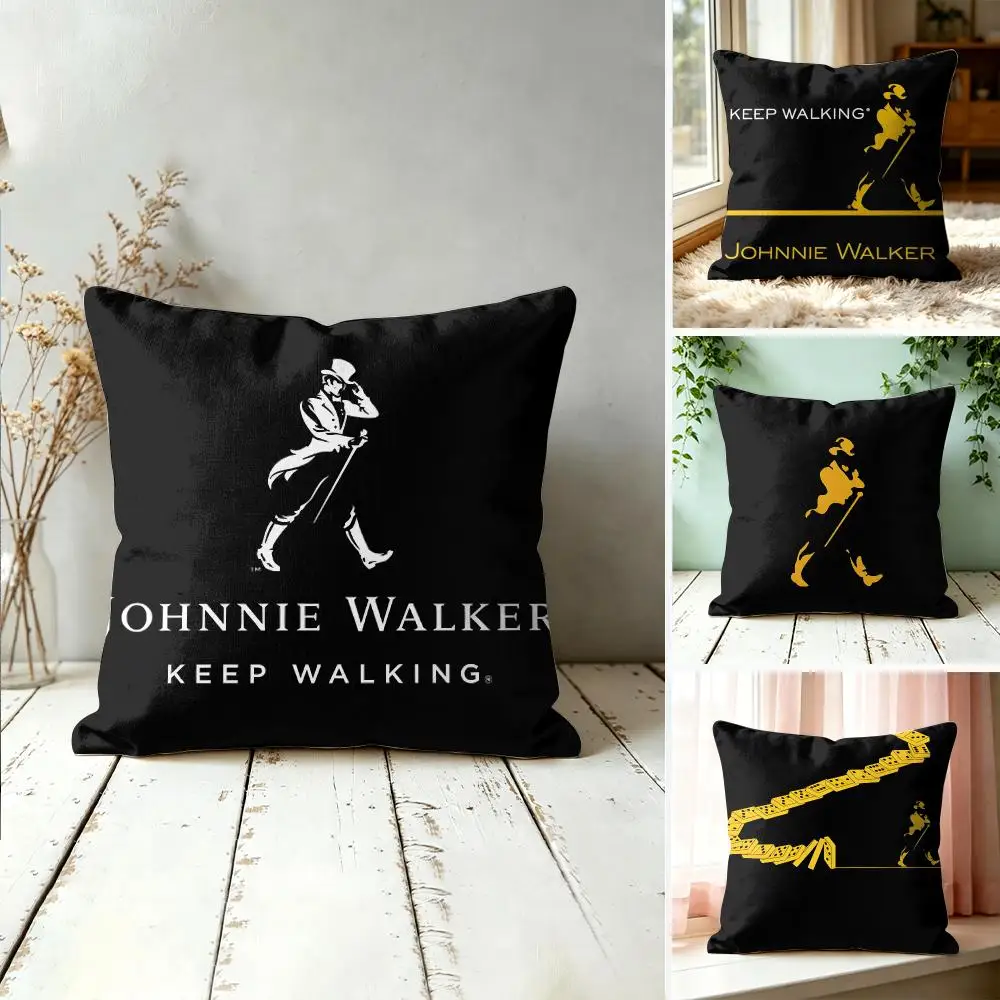 J-Johnnie W-Walker Logo Cushion Cover Wrinkle-Resistant Short Plush Cushion Covers Breathable Machine-Washable