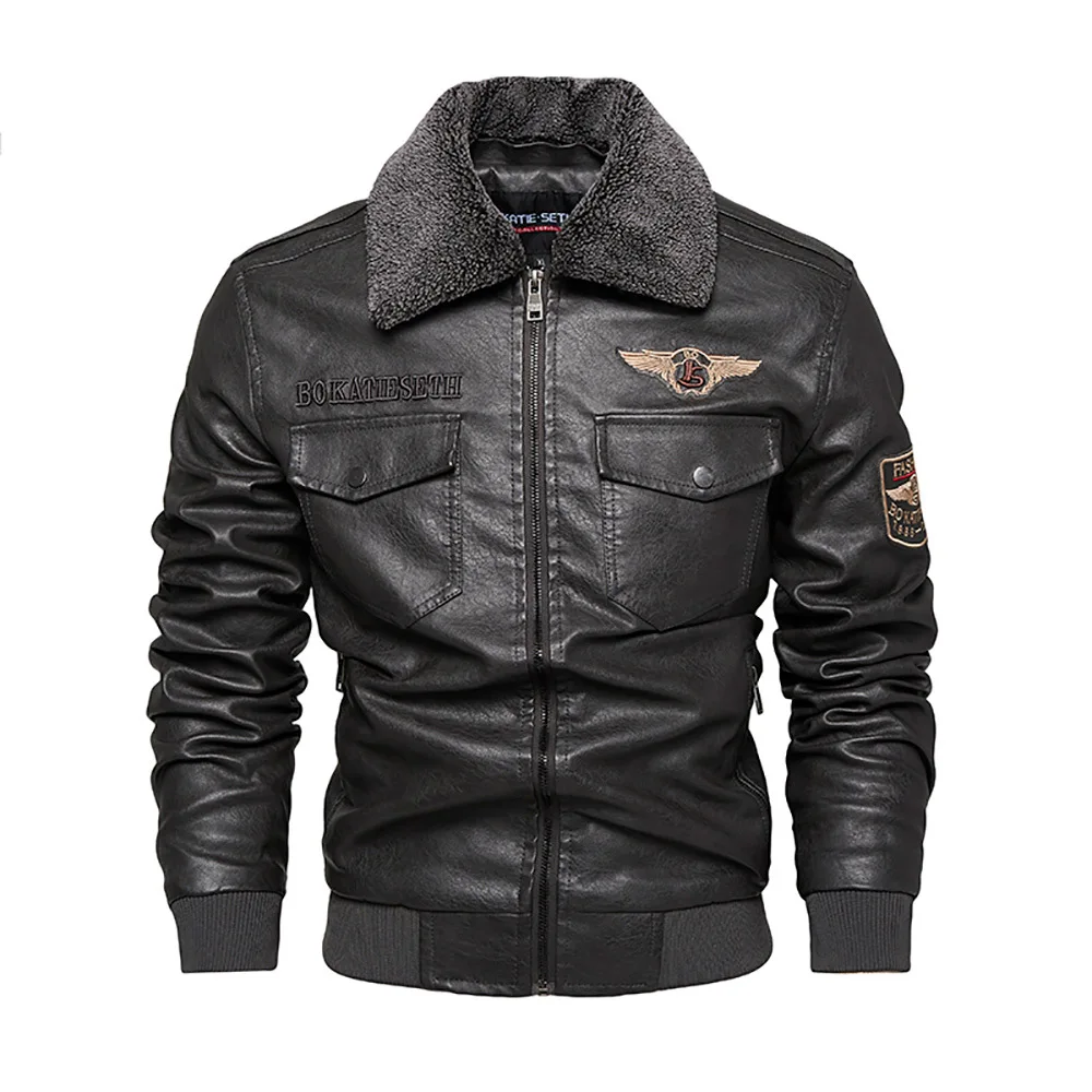 

Trendy Genuine Leather Jaet Men's Autumn Winter New Sle Motorcycle Riding Biker Jaet Thiened Fce Lined Outerwear