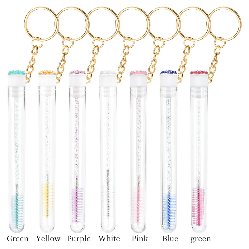 10/5Pcs Lash Brush Tube With Gold Keychain Glitter Mascara Wand For Eyelash Extension Clear Micro Comb Container Makeup Tool