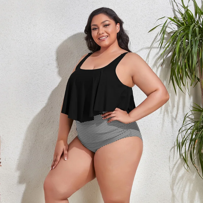 European and American Summer Plus Size Tummy Control Two-Piece Women's Swimsuit