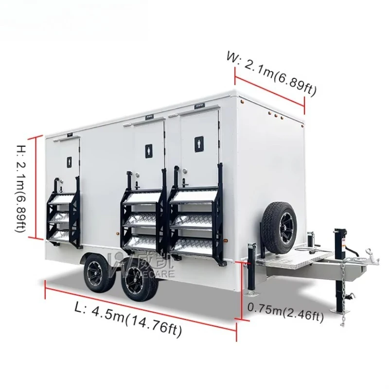 Wecare 3 bancarelle Mobile Toilette portatile Rimorchio Toilette portatile Mobile in plastica per campeggio all'aperto