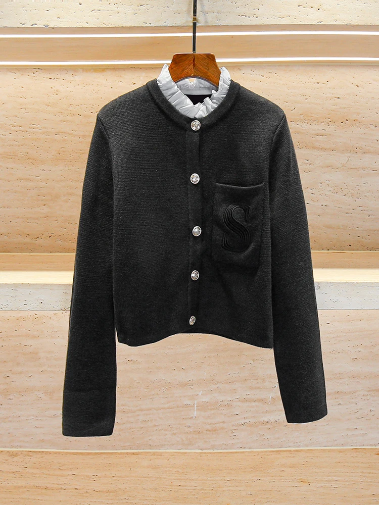 

S Home Nan You High End Women's Knitted Cardigan Spring Autumn New Sle Small Fraance Sle with Lace Hemline Regular Fit