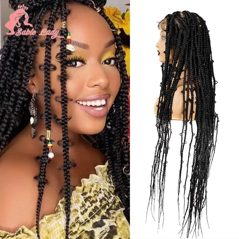 Peruca trançada completa do laço Jumbo para mulheres negras, sintético, borboleta Locs, Cornrow trançado perucas, Knotless, Faux Locs