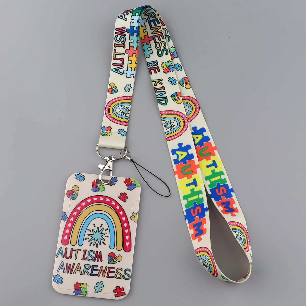 KKZ776 Rainbow Lanyard Card ID Holder Car KeyChain Autism Puzzle ID Card Pass Gym Phone Badge Doctor Key Ring Holder Jewelry
