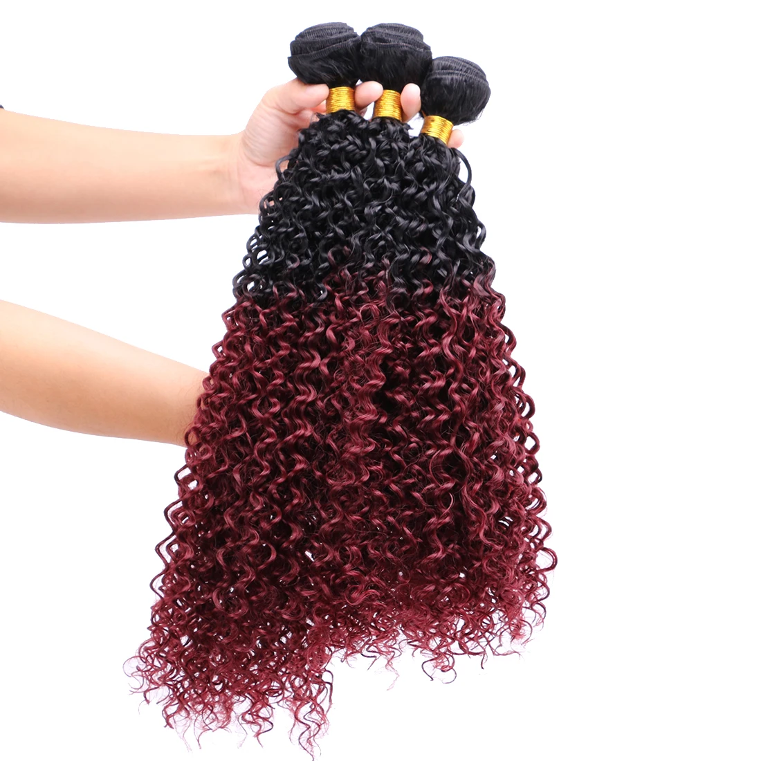 Pacotes de cabelo sintético encaracolado para mulheres negras, cabelo Kinky, Ombre Borgonha, Jerry Wave, extensões de cabelo, vinho vermelho, ondulado, 100g por peça