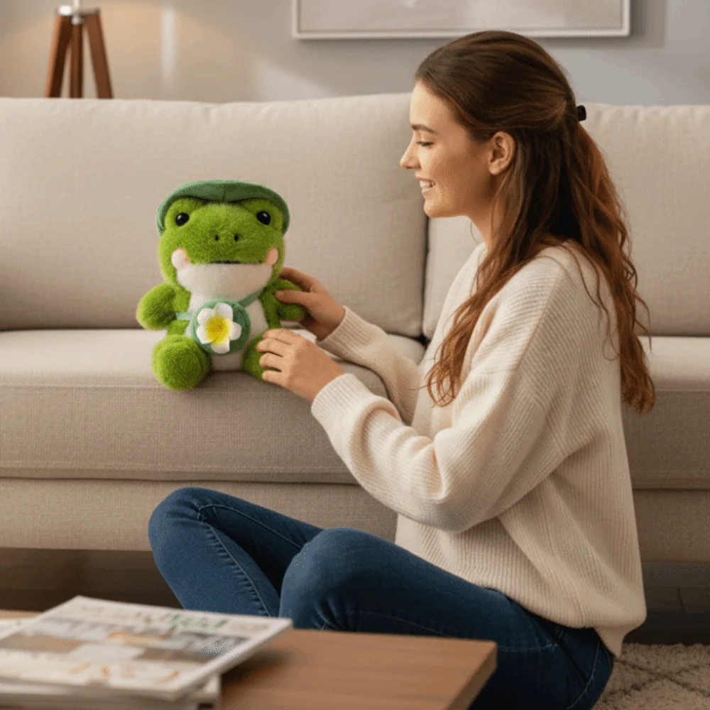 Collezione di Rane Verdi di Peluche, Rana Morbida Imbottita, Cuscino a Forma di Rana Cartoon, Regalo di Compleanno e Natale
