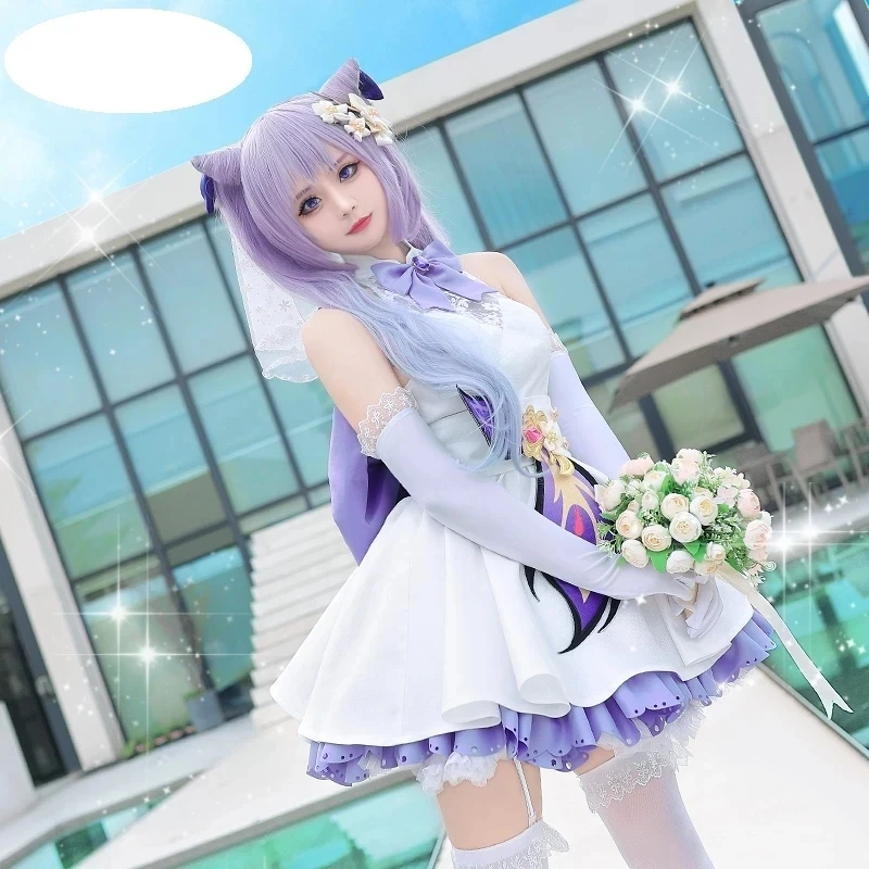 

Anime Doujin Lolita Accessories Game Genshin Impact Bride Keqing Cosplay Costumes Halloween Girl Maid Dress Gloves Bow Earrings